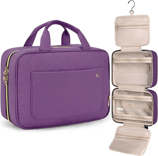 BAGSMART Toiletry Bag Travel Bag with Hanging Hook, Water-resistant Makeup Cosmetic Bag Travel Organizer for Accessories, Shampoo, Full Sized Container, Toiletries (Purple, Medium)