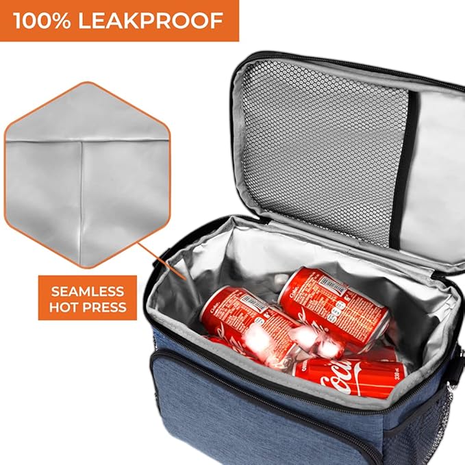 opux Insulated Lunch Bag for Men Women, Soft Lunch Box for Office Work School Picnic, Leakproof Lunch Cooler Bag with Shoulder Strap for Kid Adult Boy Girl, Medium Lunchbox Lunch Tote (Heather Navy)