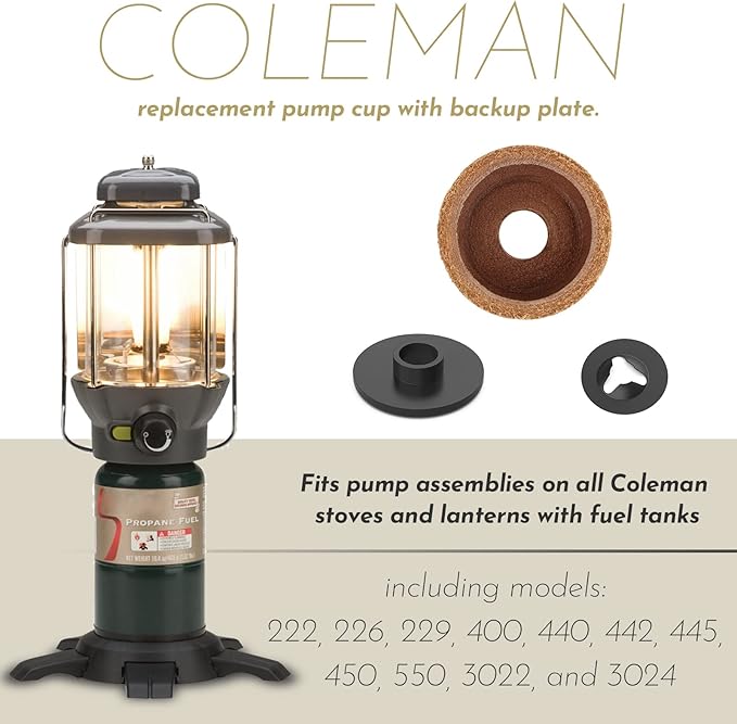 3000005094 For Coleman Lantern Stove Pump Cup Replacement Kit with Leather Pump Cap,Metal Nut and Plastic Cap for Air Seal (Compatible with Coleman Multiple Models)-2 Pack