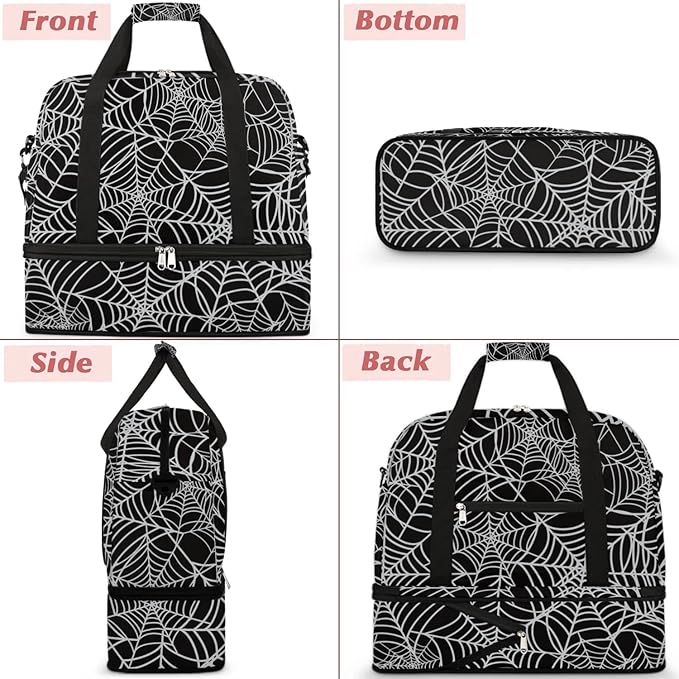 cfpolar Woman Travel Duffel Bag Halloween Spider Web Foldable Tote Carry On Luggage Sports Gym Bag With Shoe Compartment Overnight Weekend Yoga Workout Bag Training Handbag