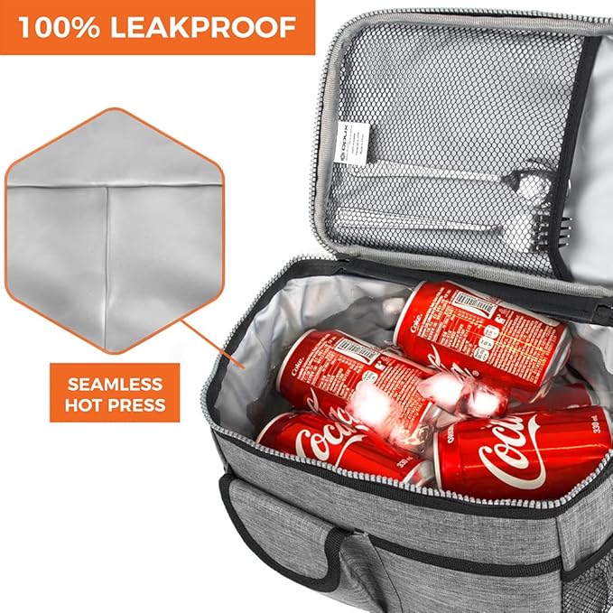 opux Insulated Lunch Bag for Men Women, Leakproof Heather Gray Lunch Box for Work, Portable Soft Lunch Cooler Bag with Shoulder Strap, Adult Lunchbox Lunch Pail for Kid Boy Girl School, 14 Can/8L