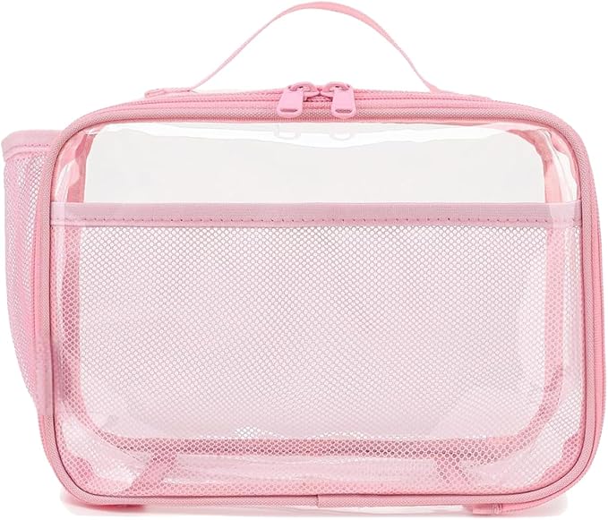 Insulated Lunch Box for School, Thermal Reusable Durable Freezable Lunch Bags for Kids Boys Girls Men Women - Small Soft Cooler Portable Lunch Tote Kit for Work Picnic Travel,Clear Pink