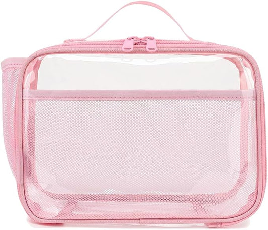 Insulated Lunch Box for School, Thermal Reusable Durable Freezable Lunch Bags for Kids Boys Girls Men Women - Small Soft Cooler Portable Lunch Tote Kit for Work Picnic Travel,Clear Pink