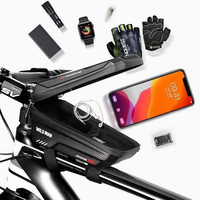 Bike Bag, Waterproof 1.5L Front Top Tube Pouch for Bicycle, Compatible with iPhone 14 13 12 Pro Max Smartphones up to 6.7'' & Most Bike Types