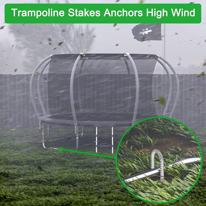 Trampoline Wind Stakes 16 Inch, 3/8" Diameter Heavy Duty U Shaped Rebar Tent Fence Stakes for Ground, Galvanized Trampoline Tie Down Anchor Kit 8 Pack