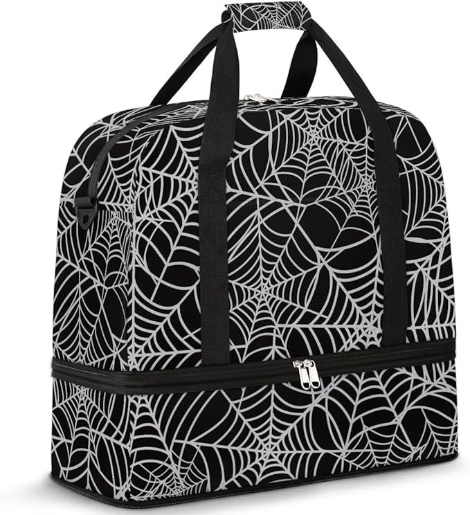 cfpolar Woman Travel Duffel Bag Halloween Spider Web Foldable Tote Carry On Luggage Sports Gym Bag With Shoe Compartment Overnight Weekend Yoga Workout Bag Training Handbag