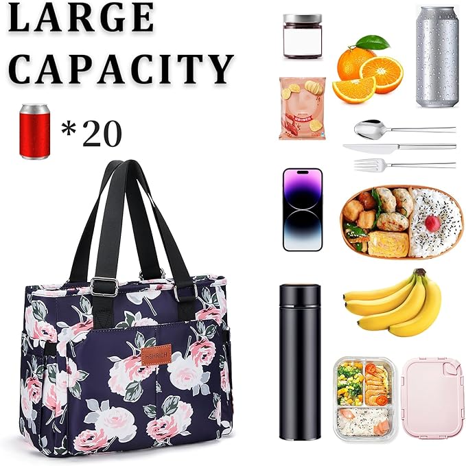 Lunch Bag Lunch Box Women - Large Tote Lunch Bags Men Women: Leakproof Insulated Lunch Cooler Bag for Adults, Peony 14L