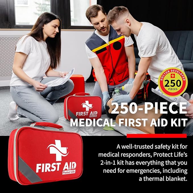 Protect Life Survival First Aid Kit for Home/Business, Camping Survival Kits | Mini Travel First Aid Kit | Camping Equipment | Small Kits for Car | Outdoor Emergency Survivals Pack
