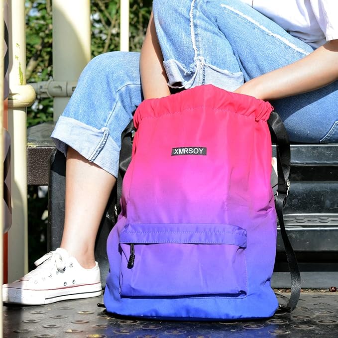 Gym Drawstring Backpack Water Resistant String Bag Nylon Cinch Sport Bag Sackpack