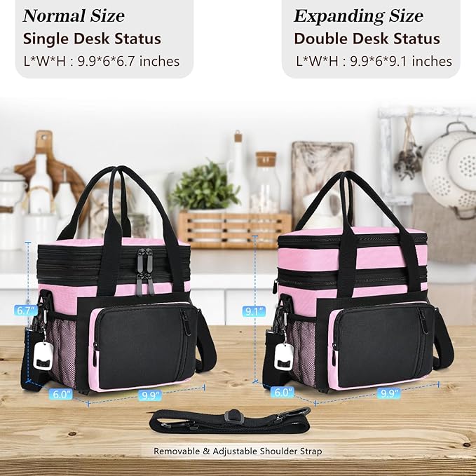 Lunch Bag Women & Lunch Box for Women, Large Insulated Adult Lunch Box, Leakproof Cooler Lunchbox with Bottle Opener for Work Picnic Beach, 16L, Pink