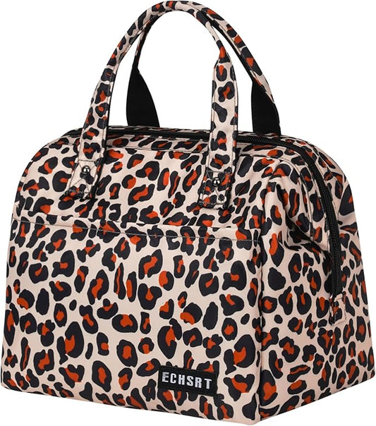 ECHSRT Large Insulated Lunch Bag for Women Men Leakproof Cooler Lunch Tote Bags for Work Travel Adult Thermal Lunchbox for Office -10L Leopard Print