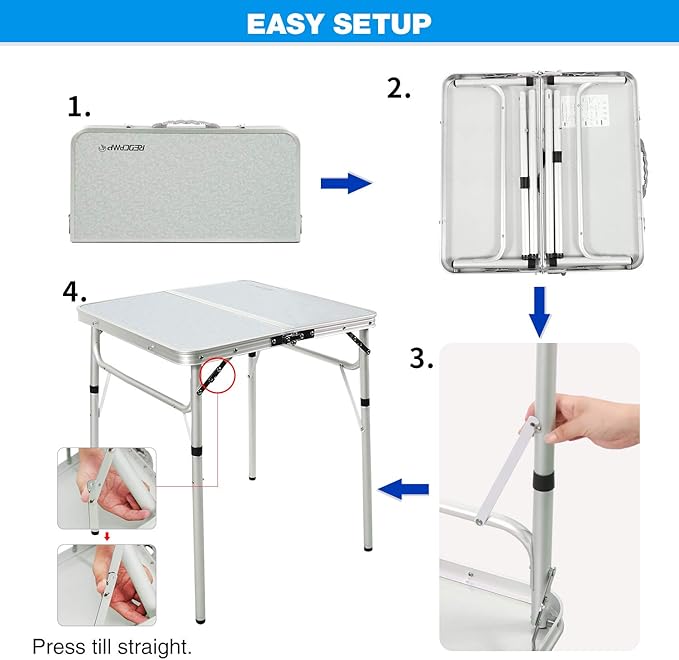 REDCAMP Small Square Folding Table 2 Foot Adjustable Height, Portable Aluminum Camping Table Lightweight for Picnic Beach Outdoor Indoor, White 24 x 24 inch