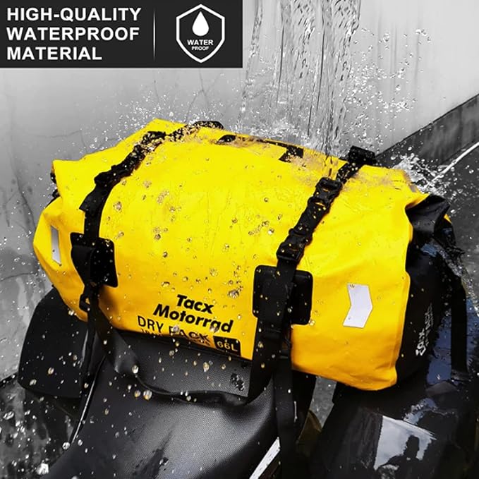 Waterproof Duffel Bag for Men/Women, Roll-top Dry Backpack Duffel Bag with Quick-fixed Straps, Motorcycle Tail Saddle Bag for Motorcycling, Rafting, Boating, Kayaking, Travel, 66L-Yellow