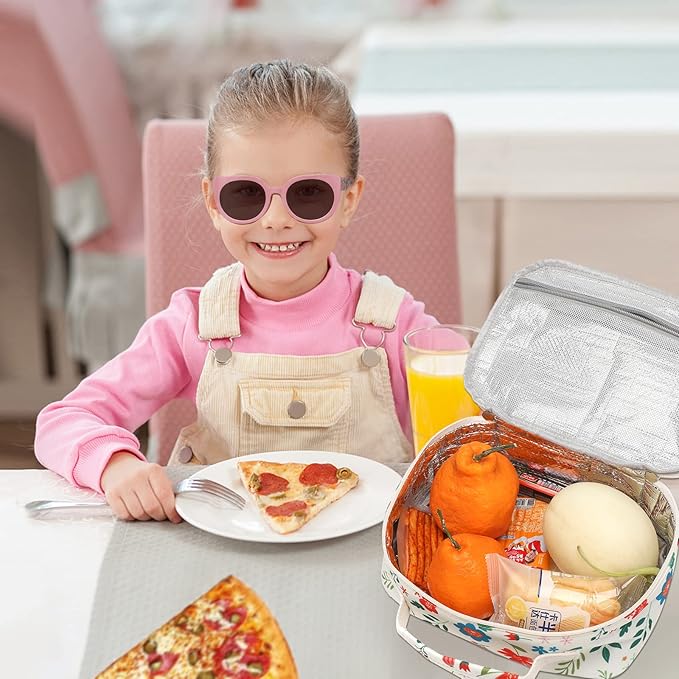 Kids Lunch Box Boys Girls Insulated Lunch Cooler Bag Reusable Lunch Tote Kit for School Travel(Flower)