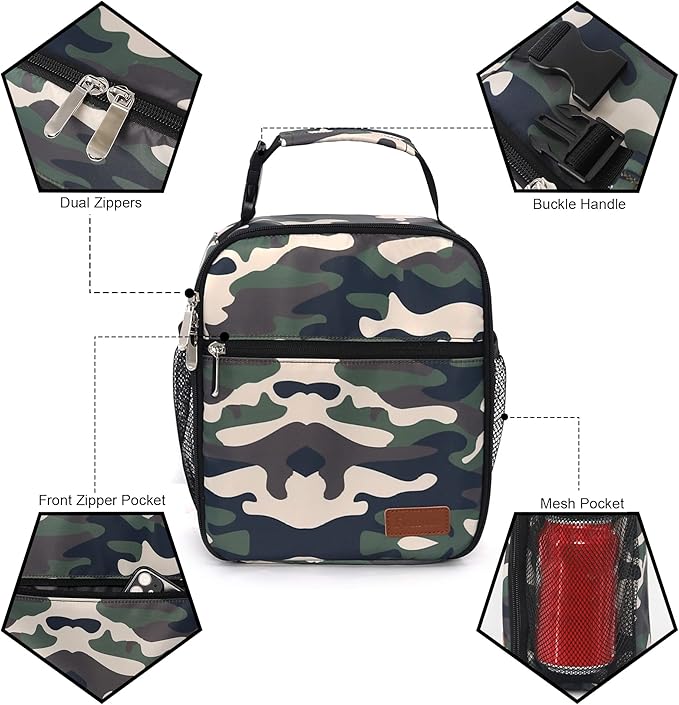 Femuar Lunch Box for Men Women Adults Small Lunch Bag for Office Work Picnic - Reusable Portable Lunchbox, Camouflage
