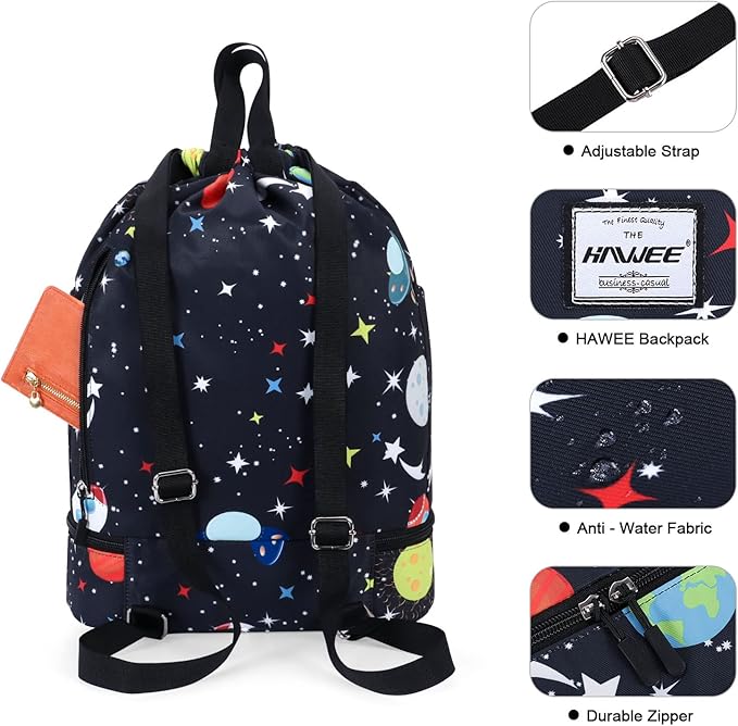 Dry Wet Drawstring Backpack with Shoe Compartment for Women Adjustable Gym Bag