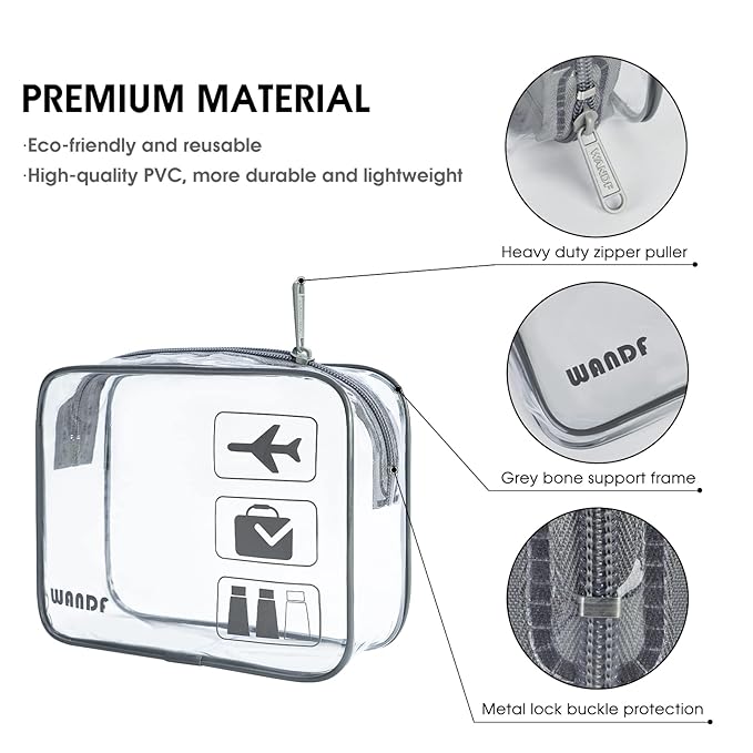TSA Approved Clear Travel Toiletry Bag wih Zippers Carry-on Travel Accessories Quart Size Toiletries Cosmetic Pouch Makeup Bags for Men and Women (3pcs Grey)