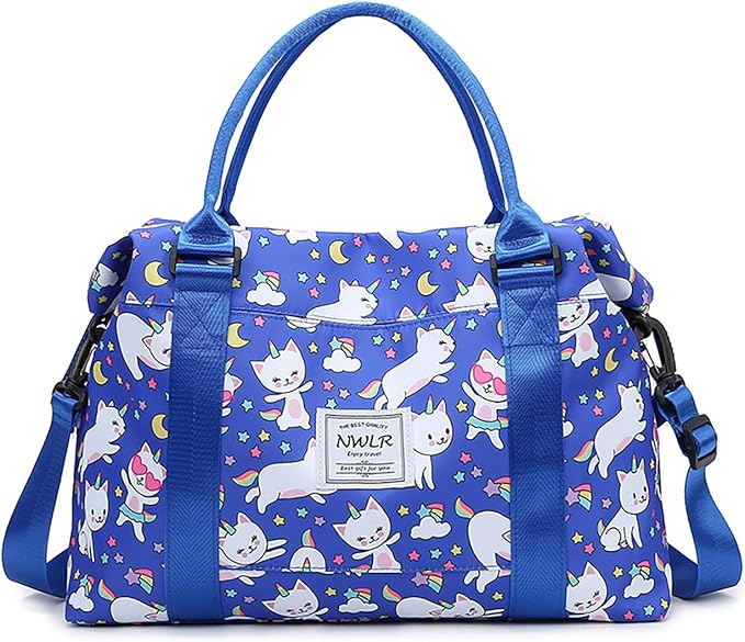 Travel Duffle Bag Weekender Overnight Bag Gym Tote Bag with Wet Pocket for Women Girls Workout Duffel Bag Water Resistant (Rainbow Cats)