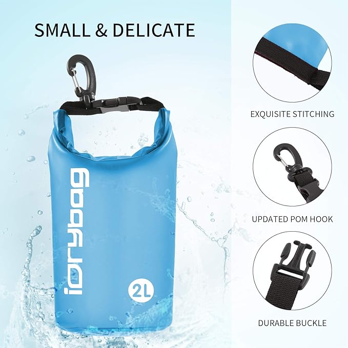 IDRYBAG Clear Dry Bag Waterproof 2L/5L/10L/15L/20L, Small Dry Sack Waterproof Bag for Kayaking