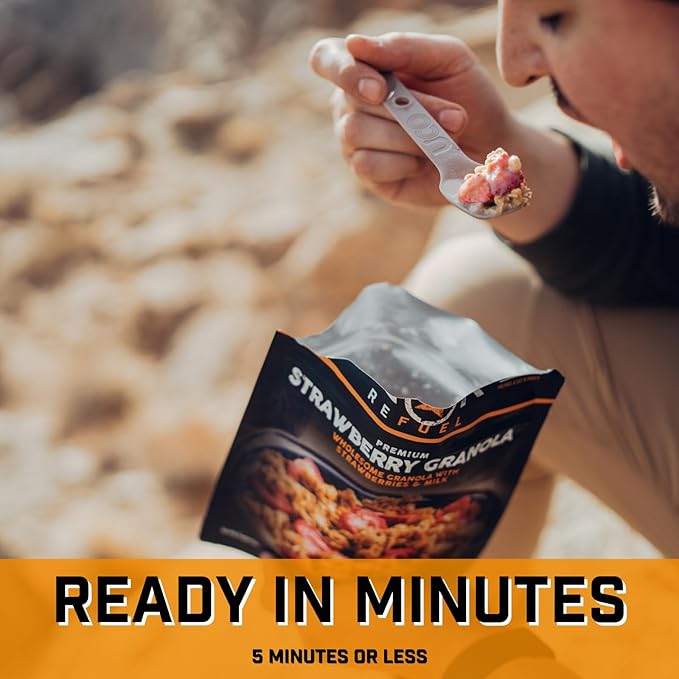 Peak Refuel Strawberry Granola 2-Pack | Freeze Dried Backpacking, Camping & Emergency Prep Food | 2 Servings Pouches