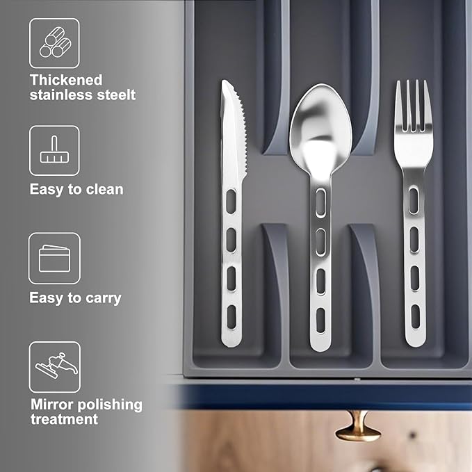 Travel Utensils, Durable Stainless Steel Camping Utensil Set, Reusable 3-Piece Travel Cutlery Set, Easy to Carry & Practical Camping Utensils for Traveling Picnic Hiking