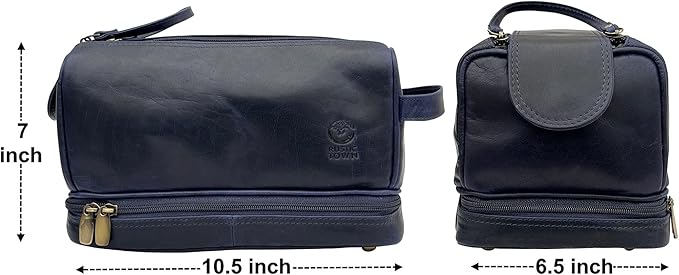 RusticTown Leather Toiletry Bag for Men - Travel Shaving Dopp Kit - Bathroom Shower Toiletries Organizer - Cosmetic Make up Bag for Women