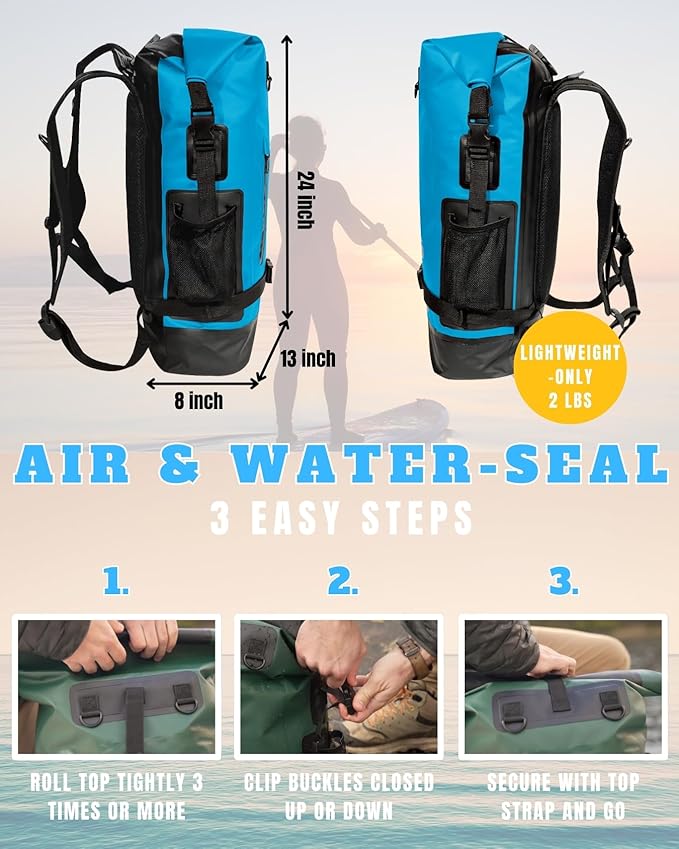 TACTIKO 30L Heavy-Duty 100% Waterproof Backpack, Roll Top Dry Bags for Kayaking, Hiking, Camping, Survival