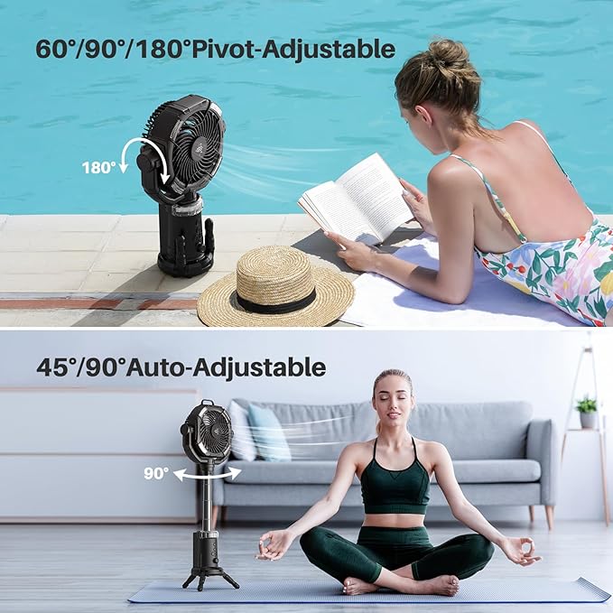 Portable Camping Fan, 20000mAh Rechargeable Fan with Lights, Battery Powered, with Remote &Hook, Height Adjustable, 360° Oscillation, for Outdoor, Tent, Travel, Fishing
