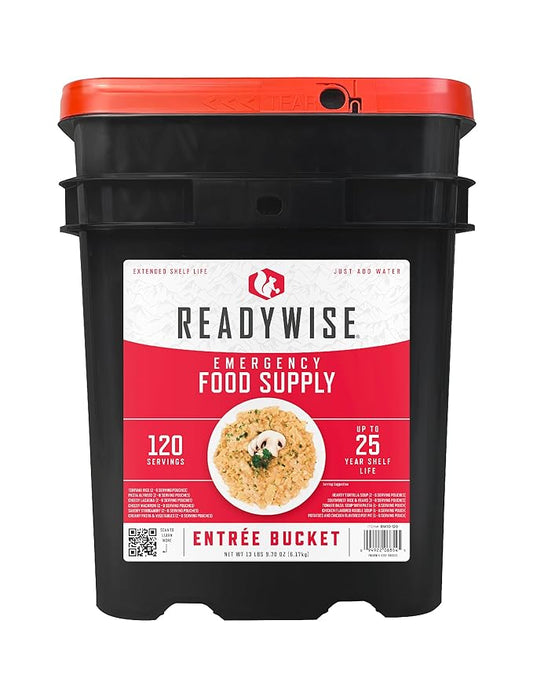 ReadyWise Emergency Food Supply - 100 Servings Favorites Sample Bucket, Survival Food Kit, Freeze Dried Prepper Food & Dehydrated Meals for Camping Essentials & Backpacking, up to 25 Year Shelf Life