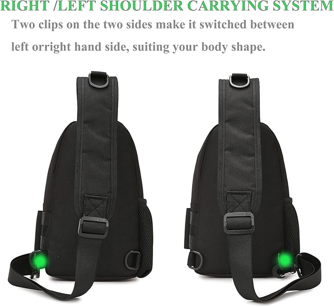 Fishing Sling Bag - Small Fishing Tackle Storage Bags with Rod Holder((Black)