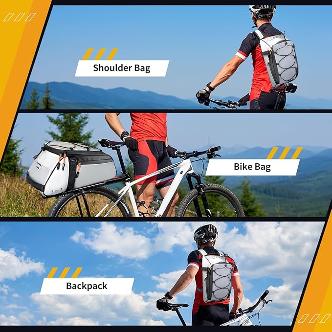 WOTOW Bike Rear Rack Bag - 10L Large Full Reflective Waterproof Trunk Bag, Multifunctional Bicycle Back Seat Cargo Carrier with Shoulder Strap(Full Reflective)