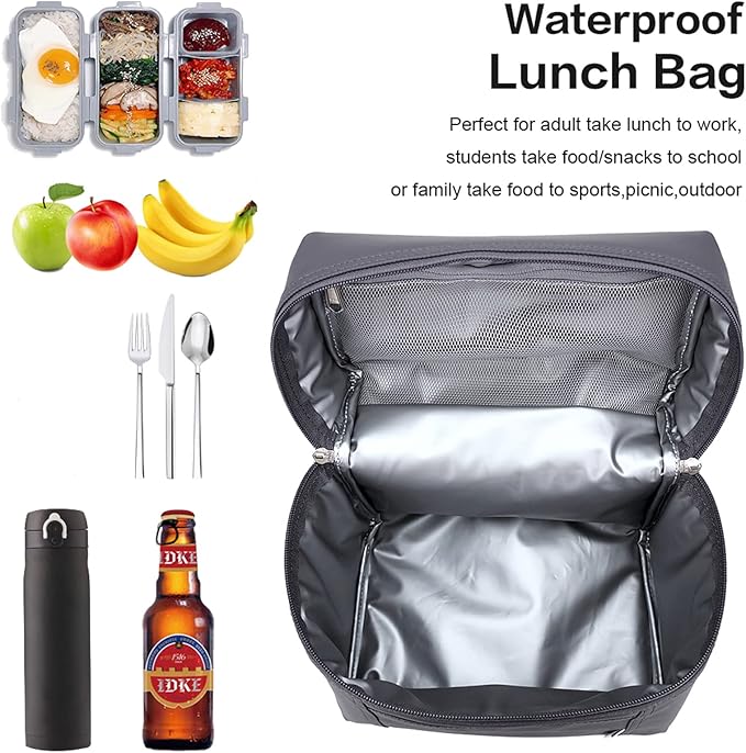 NOL Natural Organic Lifestyle Small Insulated Lunch Bags for Women Cooler Bag Lightweight Nylon Waterproof Lunch Box For Work（Small,Gray）