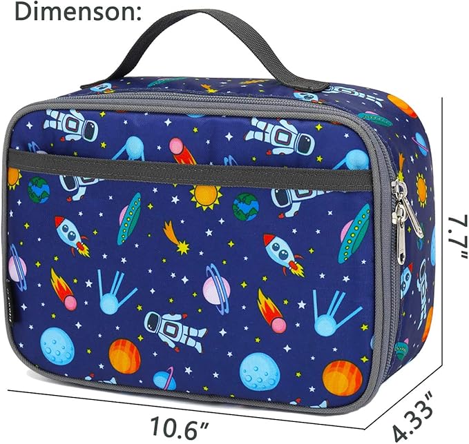 FlowFly Kids Lunch box Insulated Soft Bag Mini Cooler Back to School Thermal Meal Tote Kit for Girls, Boys, Astronaut