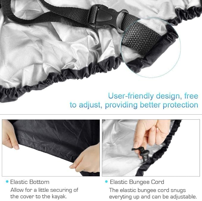 7.8-18ft Waterproof Kayak Canoe Cover-Storage Dust Cover UV Protection Sunblock Shield for Fishing Boat/Kayak/Canoe 7 Sizes [Choose Color] (Black(Upgraded), Suitable for 13.8-15ft Kayak)