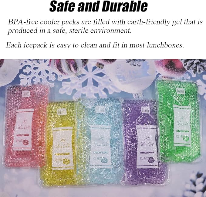 Reusable Ice Packs for Coolers - 5 Pack Freezable Gel Packs for Lunch Box, Camping, Picnic, Medical Cold Therapy - Leakproof & Long-Lasting Cold Storage
