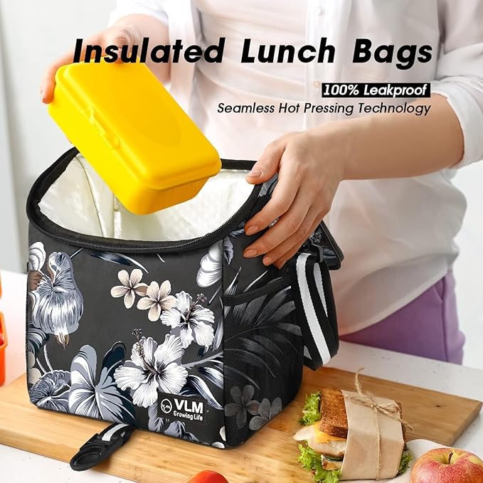 VLM Lunch Box for Women, Insulated Lunch Bag Women with Adjustable Shoulder Strap, Cute Lunch Tote Bag for Work,Picnic,Camping