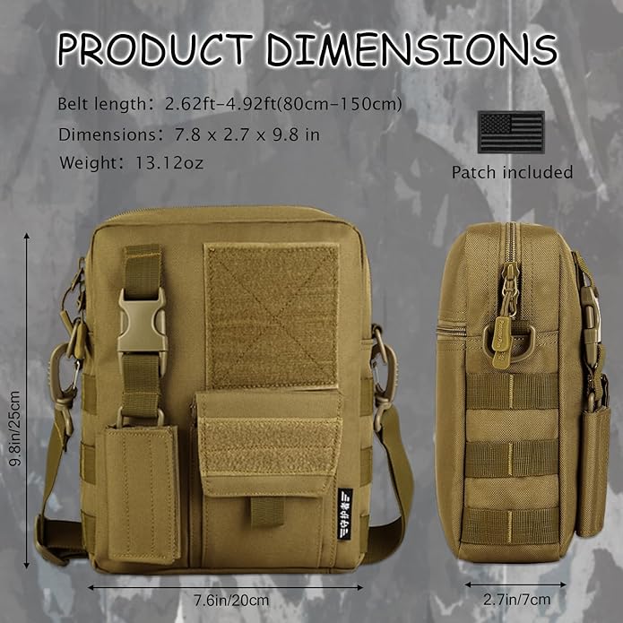 Protector Plus Tactical Messenger Bag Men Military MOLLE Crossbody Pack (Patch Included)