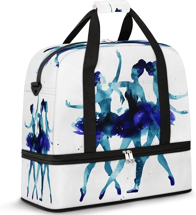 Ballerina Girl Foldable Travel Duffel Bag, Expandable Sports Gym Bag with Shoes Compartment Weekender Overnight Totes Bags for Women Men