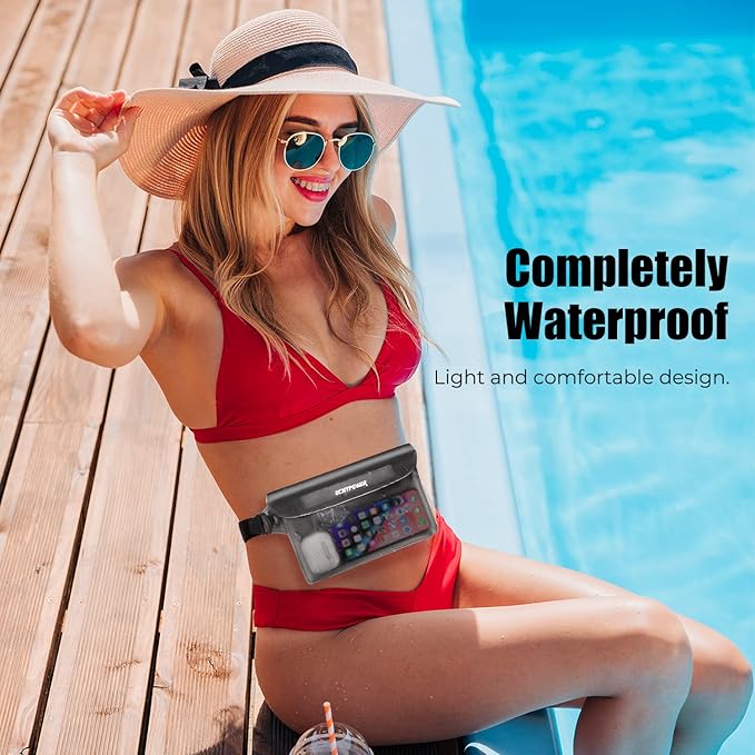 ECHTPower 2-Pack Waterproof Pouch Bag, Waterproof Fanny Pack, Waterproof Dry Bag with Adjustable Waist Strap for Beach Swimming Kayaking Floating Boating