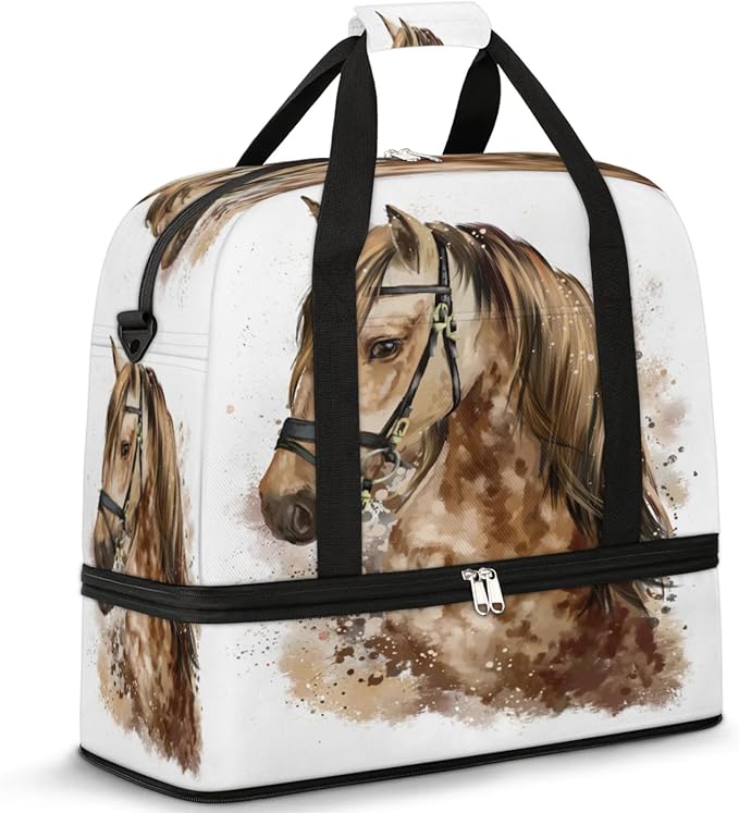 Horse Head Foldable Travel Duffel Bag, Expandable Sports Gym Bag with Shoes Compartment Weekender Overnight Totes Bags for Women Men