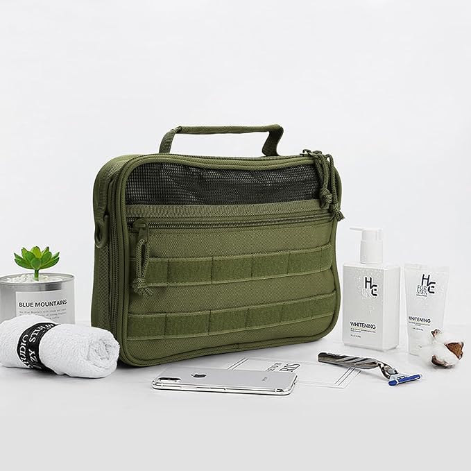 SMONT Toiletry Bag for Men Travel Toiletry Organizer Dopp Kit Organizer Toiletries Travel Bag Shaving Hygiene Bag Bathroom Hanging Men's Toiletry Bag for Short Trips Army Green
