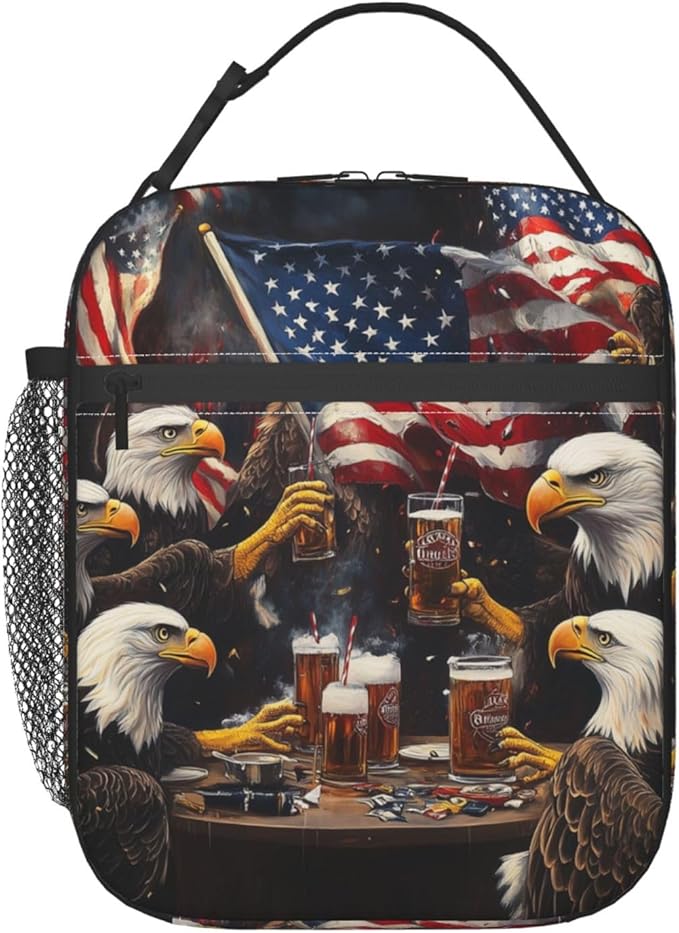 American Flag Bird Lunch Bag Insulated Reusable Lunch Box Thermal Cooler Tote For Men Women Work Travel Picnic Hiking