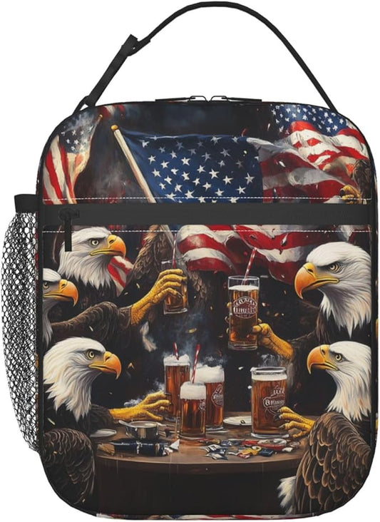 American Flag Bird Lunch Bag Insulated Reusable Lunch Box Thermal Cooler Tote For Men Women Work Travel Picnic Hiking