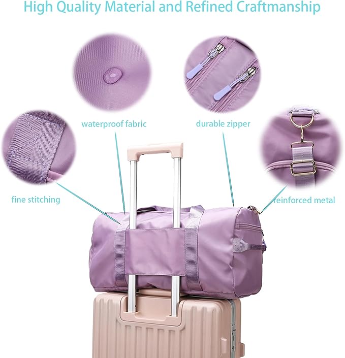 Women Gym Bag with Separation for Wet and Dry, Shoe Storage, Waterproof Travel Duffle Bag for Gym, Swimming, Yoga, Sports (Purple)