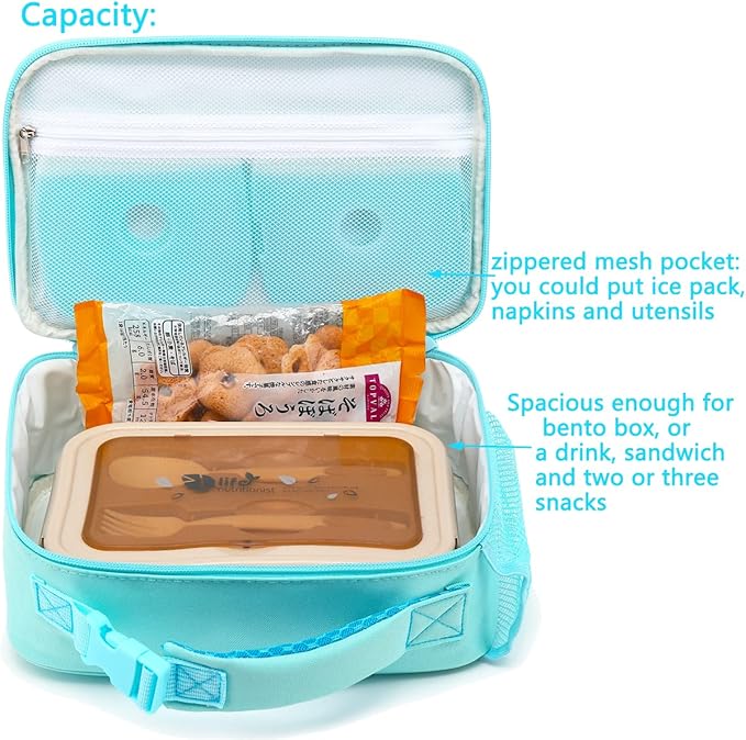 FlowFly Kids Lunch box Insulated Soft Bag Mini Cooler Back to School Thermal Meal Tote Kit for Girls, Boys,light blue