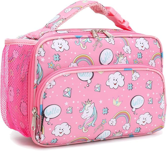 FlowFly Kids Lunch box Insulated Soft Bag Mini Cooler Back to School Thermal Meal Tote Kit for Girls, Boys, Rainbow