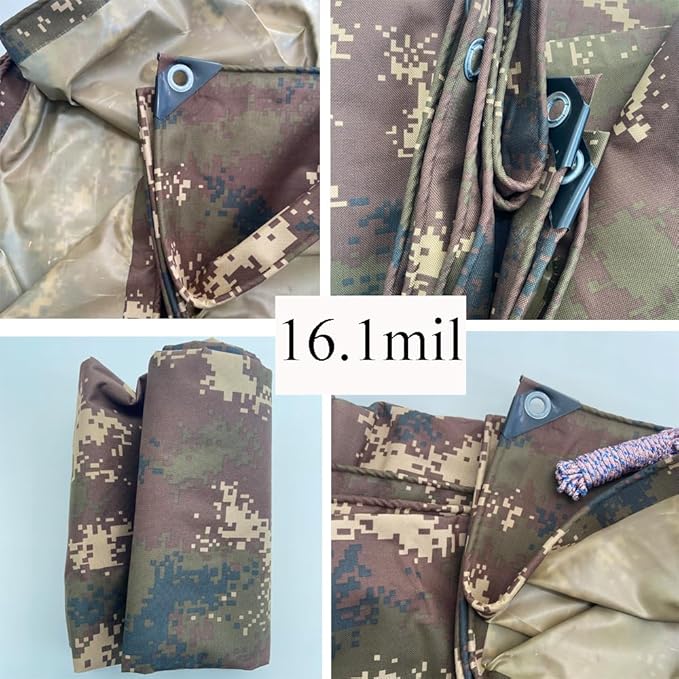 Waterproof Tarp CamouflageThickening Multi-Size Sun Shade Sail Customized Tarpaulin Sunrays Block Awning for Patio Canopy Rain Cover Canvas Sunshade Camp Outdoor Gardens Canopy (6.3ft*9.5ft)
