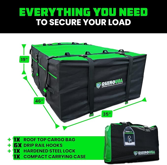 Rhino USA Rooftop Cargo Carrier for Car Storage (17.7 Cubic Feet) Heavy Duty Waterproof Roof Top Bag with Industrial Grade Zippers - Used for All Vehicle with/Without Rack Carriers - Lock Included
