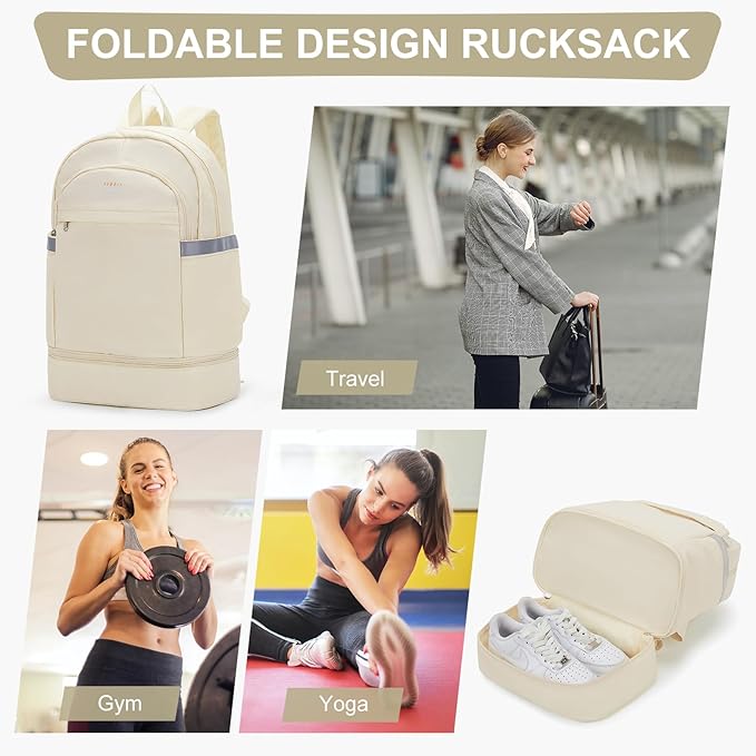 coofay Small Gym Backpack For Women Men Dance Sports Backpack With Shoe Compartment Waterproof Travel Backpack Small Gym Bag Beige