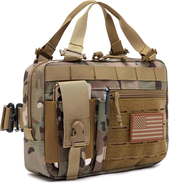 Molle Admin Pouch with Laser Cutting Loop,Car EDC EMT Molle Pouches, Large Capacity Tactical Pouch, EDC Pouch Organizer Include US Flag